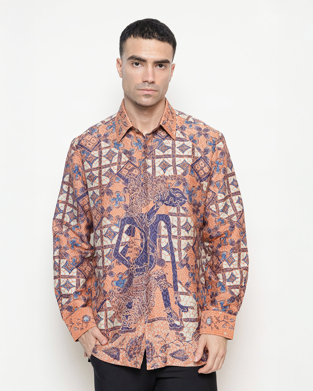 Hand-Drawn Batik Shirt With Bisma Latar Tambal Kartu Kawung Pattern