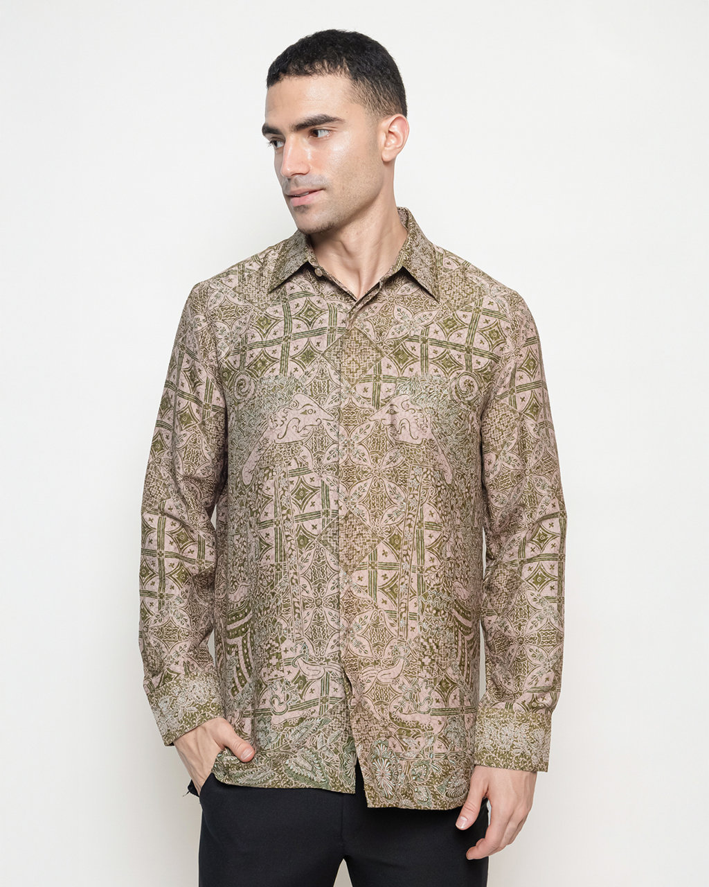 Hand-Drawn Batik Shirt With Bisma Latar Tambal Kartu Kawung Pattern