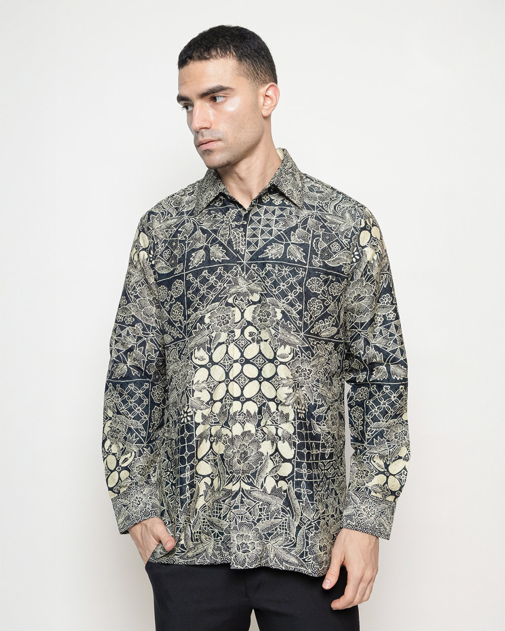 Hand-Drawn Batik Shirt With Bisma Latar Tambal Kartu Kawung Pattern